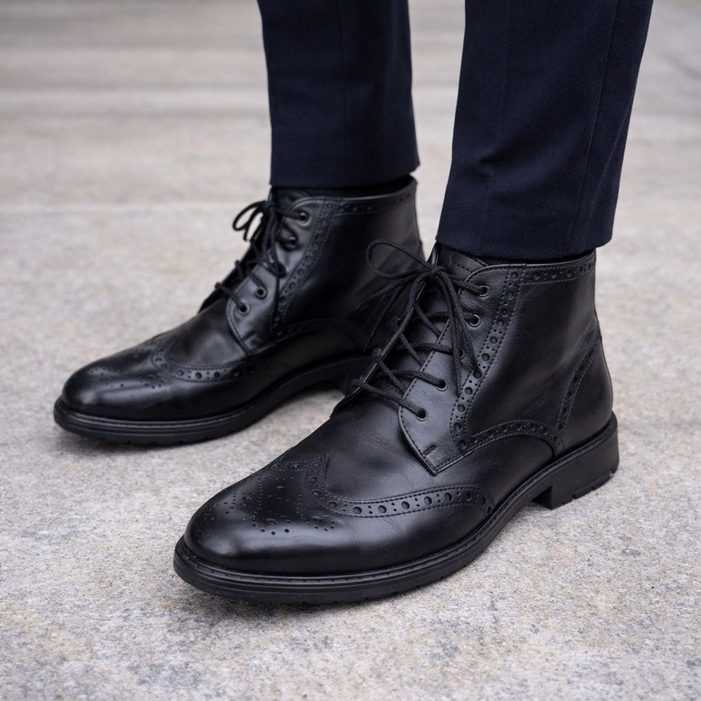 ECCO VITRUS I Mid-Cut Leather Wingtip Boots